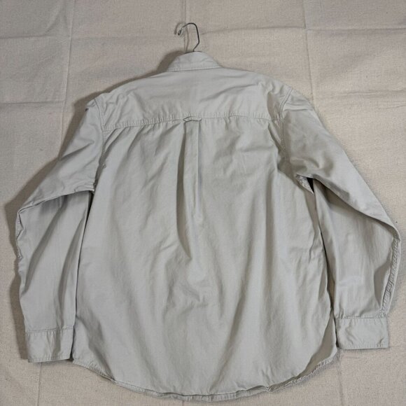 Izod Beige Summer Twill Button-Down Long Sleeve Shirt Front Pocket M - Picture 3 of 12